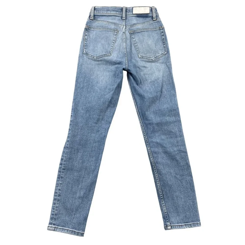 Re/Done Jeans Womens 25 Light Wash Button Fly Mid Rise Distressed Denim - Picture 2 of 8